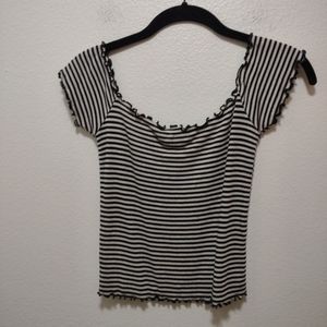 John Galt Black & White Stripe Crop Top One Size